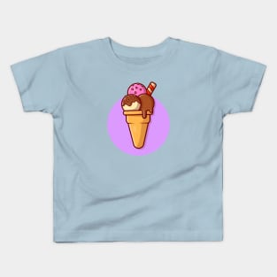 Ice Cream Cone Cartoon Vector Icon Illustration (3) Kids T-Shirt